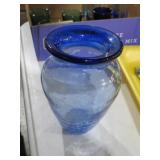 COBALT BLUE VASE W/ CRACKLE BASE