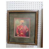 BURL WODD FINISH FRAMED DOG IN MILITARY UNIFORM