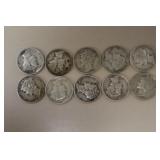 (10) MERCURY DIMES VARIOUS DATES & MM 90%