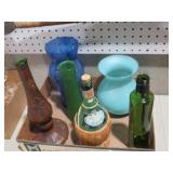 COLL. COLORED GLASS VASES, DECANTERS & MISC