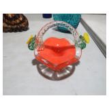 VTG HANDBLOWN ORANGE ART GLASS BASKET
