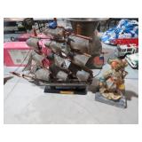 VTG WOODEN PIRATE SHIP & STATUE