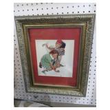 GOLD ORNATE FRAMED NROCKWELL CHILDREN PLAY MARBLES