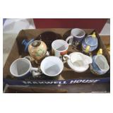 COL. MUGS, TEAPOT, SUGAR, CREAMER, MISC