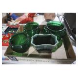 GREEN GLASS BOWLS & UPCO POTTERY PLANTER