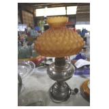 AMBER GLASS SHADE ELECTRIFIED OIL LAMP