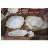 COL. OF GOLD TRIM MILK GLASS SNACK DISHES, MISC