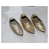 (3) BRASS SHOE VTG ASHTRAYS