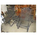 (2) METAL PATIO CHAIRS & SIDE TABLE