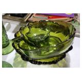 3 VARIOUS SIZED GREEN GLASS DISHES