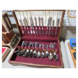 WOOD BOX FULL OF SILVER PLATE FLATWARE