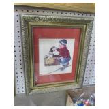 GOLD ORNATE FRAMED NORMAN ROCKWELL BOY/DOG PRINT