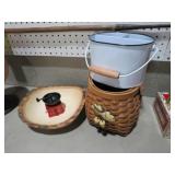 WOOD BOWL ,GRANITE PAIL & FALL BASKET