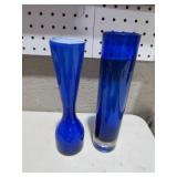 (2) COBALT BLUE GLASS VASES