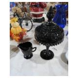 INDIANA GLASS BLACK DIAMOND COMPOTE & PITCHER