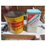 VTG METAL LARD & CRACKER ADV. CONTAINERS