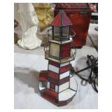 STAINED GLASS LIGHTHOUSE LAMP