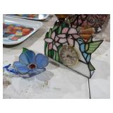 STAINED GLASS HUMMINGHIRD CLOCK & SUNCATCHER
