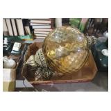 VINTAGE AMBER GLASS GLOBE SHADE HANGING LIGHT FIXT