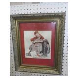 GOLD ORNATE FRAMED N ROCKWELL  LITTLE BOY W/ DOG