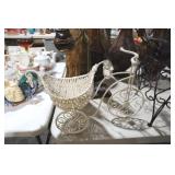 WHITE METAL W/ WOVEN BASKET GARDEN PLANTER