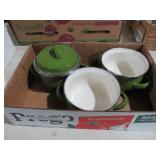 (3) GREEN ENAMELWARE POTS