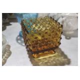VINTAGE FENTON AMBER HOBNAIL TOOTHPICK HOLDER