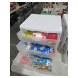 PLASTIC 3 DWR STORAGE BIN W/ CONTENTS