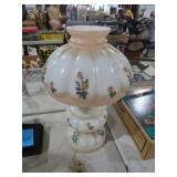 VTG HURRICANE LAMP TAN W/ FLOWERS -ELECTRIC