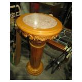ORNATE WOOD CARVED W/ MARBLE INSERT PLANTSTAND