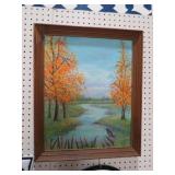 FRAMED OIL ON BOARD RIVER SCENE