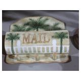 WALL HANGING CERAMIC PALM TREE MAIL HOLDER