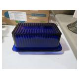 VINTAGE COBALT BLUE GLASS BUTTER DISH