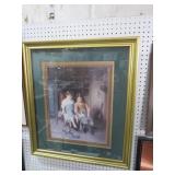 GOLD ORNATE FRAMED CHILDREN ARTIST SIGNED PRINT