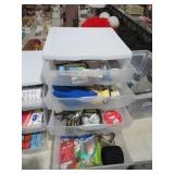 PLASTIC 4 DWR STORAGE  BIN W/ CONTENTS
