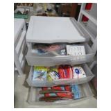 PLASTIC 3 DWR STORAGE BIN W/ CONTENTS