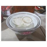 (3) NESTING BOWLS & FIREKING CREAMER & SUGAR