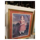 GOLD ORNATE FRAMED GIRL W/ CAT PRINT