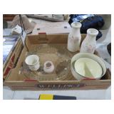 PFALTZGRAFF BOTTLES, METAL BOWLS & GLASS PLATTER