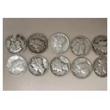 (10) MERCURY DIMES VARIOUS DATES & MM 90%