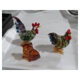 COLL. ART GLASS ROOSTERS & DOG