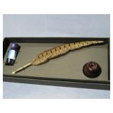 FEATHER INK PEN W/ INKWELL & HOLDER