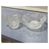 FOSTORIA CUBIST PITCHER & ETCHED ROSE BOWL