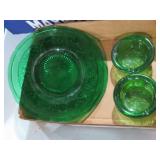 VTG GREEN GLASS PLATES & ASHTRAYS