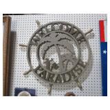 23" RD WOOD WELCOME TO PARDISE SHIPS WHEEL SIGN