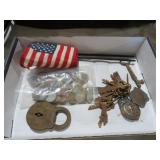 COLL. OLD LOCKS, KEYS, COINS & MISC
