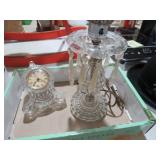 VTG GLASS LAMP W/ PRISMS & CLOCK