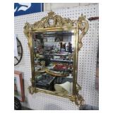 ORNATE BRASS BEVELED WALL MIRROR