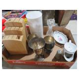 BOX KITCHENS ITEMS, DECANTERS, GOBLETS & MISC