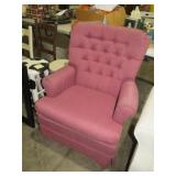 MAUVE FABRIC SKIRTED SWIVEL ROCKER CHAIR